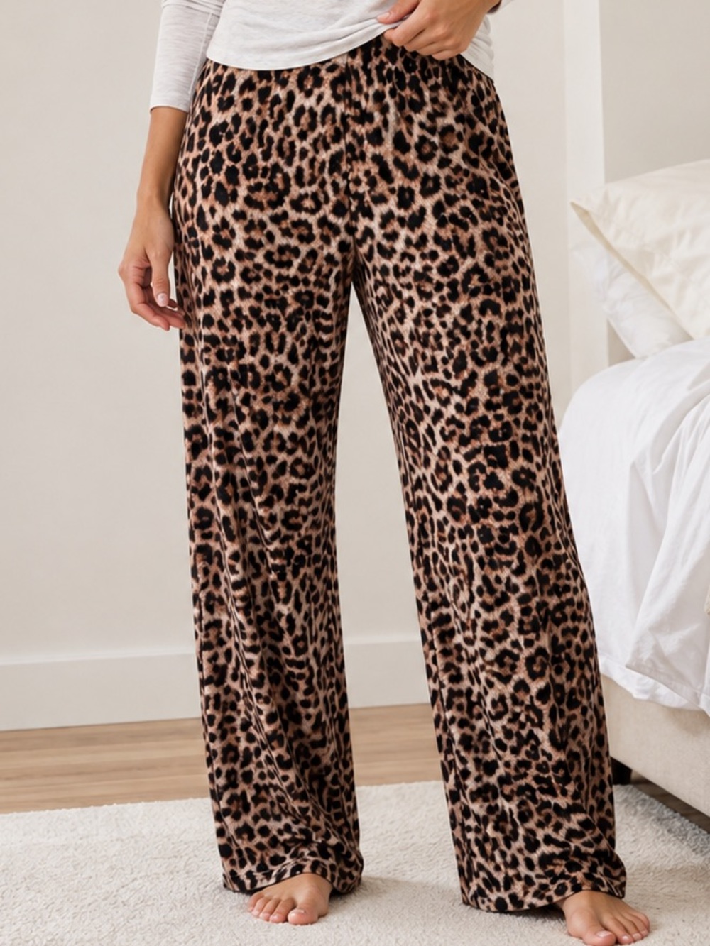 Soma Leopard-Print Wide-Leg Sleep Pants - Tan & Black